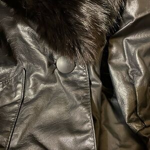 Women's Black Leather Jacket with Fur Collar